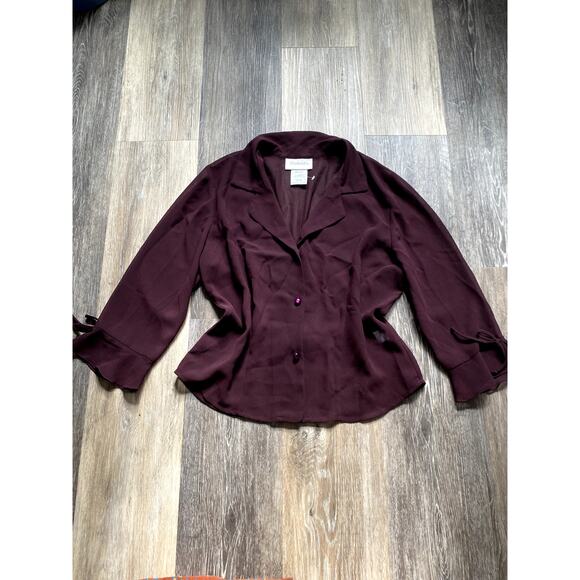 Vintage 90s Sheer Slinky Burgundy Blouse 12 Silky Model Off Duty Fairy Grunge - Picture 4 of 8